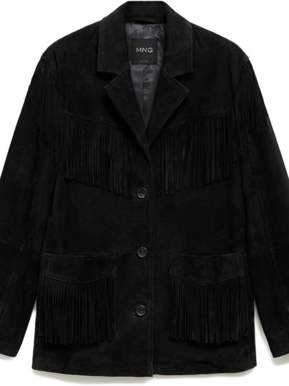 Mango Black Suede Fringe Coat